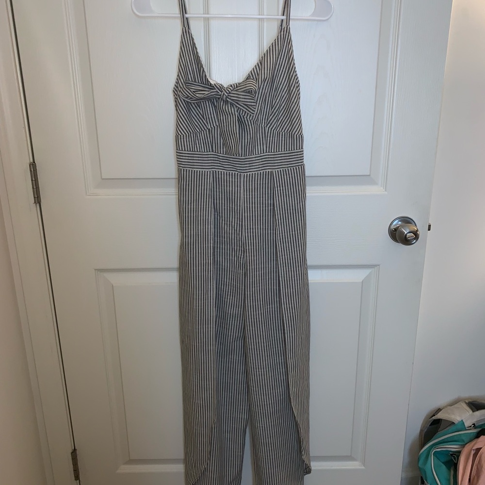 Gray Striped Jumpsuit With Slits